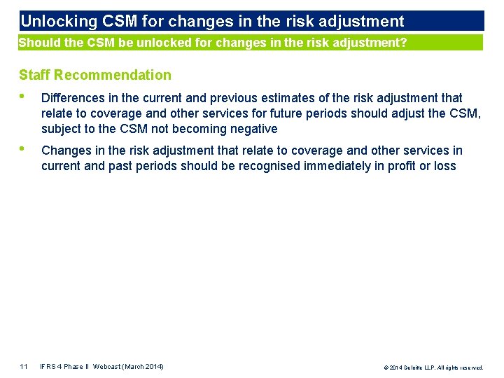 Unlocking CSM for changes in the risk adjustment Should the CSM be unlocked for