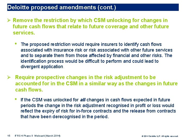 Deloitte proposed amendments (cont. ) Ø Remove the restriction by which CSM unlocking for