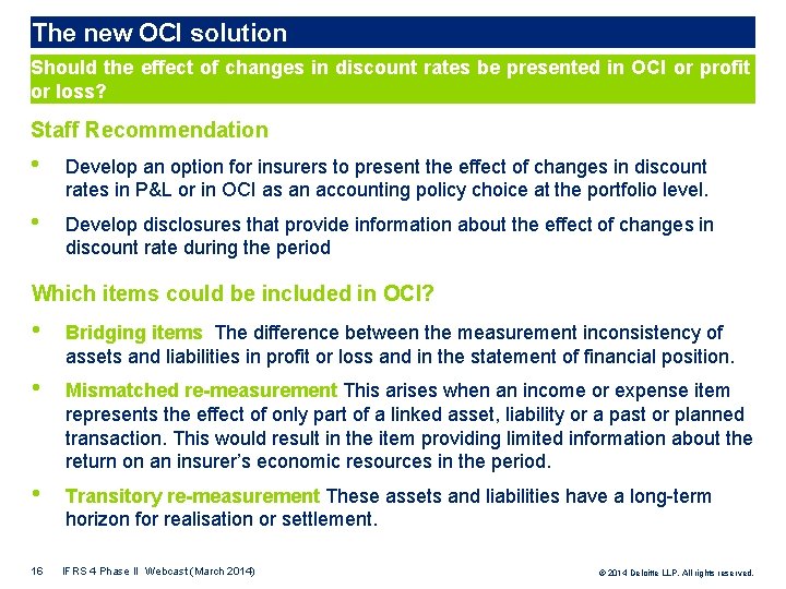 The new OCI solution Should the effect of changes in discount rates be presented