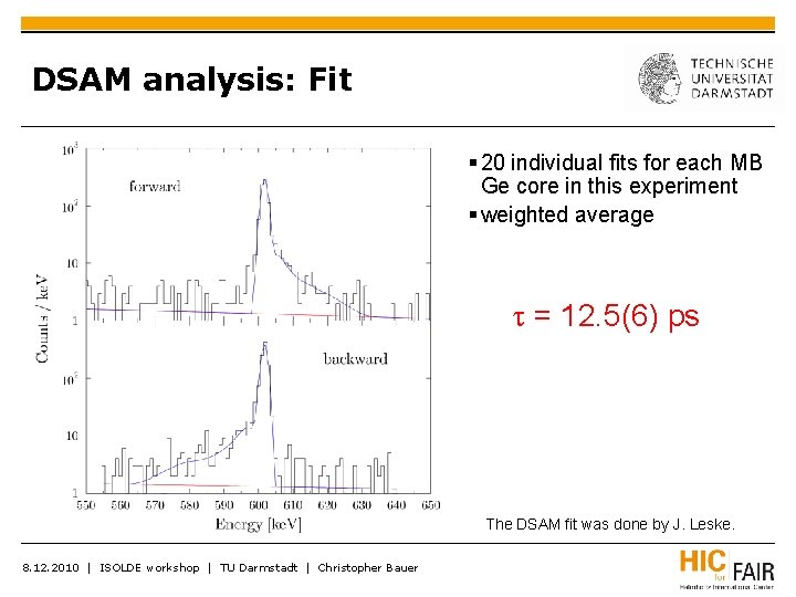 DSAM analysis: Fit 20 individual fits for each MB Ge core in this experiment