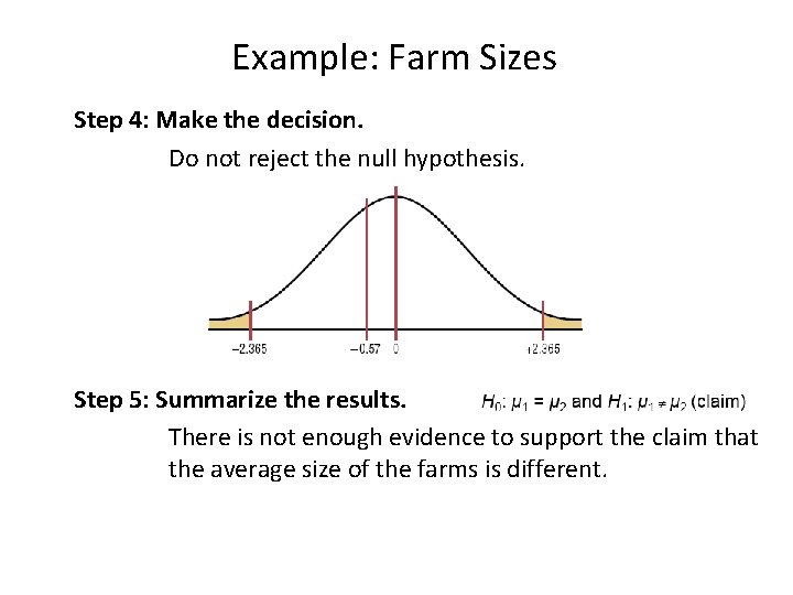 Example: Farm Sizes Step 4: Make the decision. Do not reject the null hypothesis.