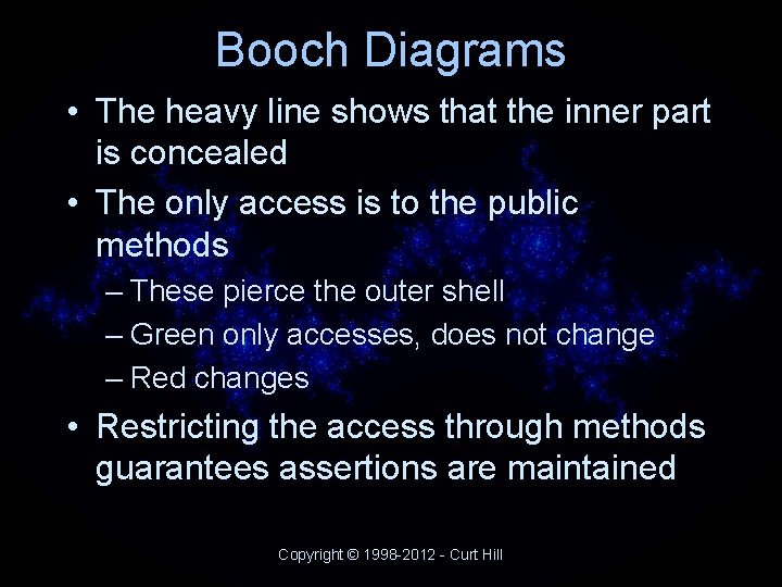 Booch Diagrams • The heavy line shows that the inner part is concealed • Booch Diagrams • The heavy line shows that the inner part is concealed •