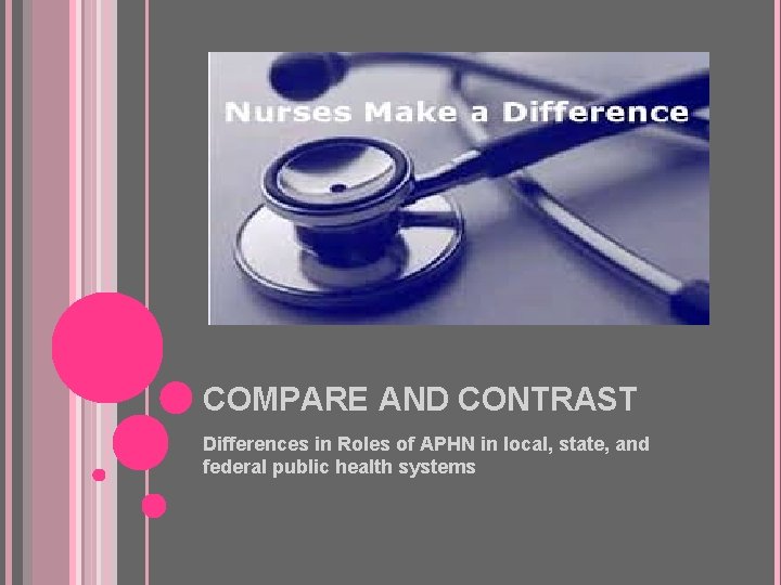 COMPARE AND CONTRAST Differences in Roles of APHN in local, state, and federal public