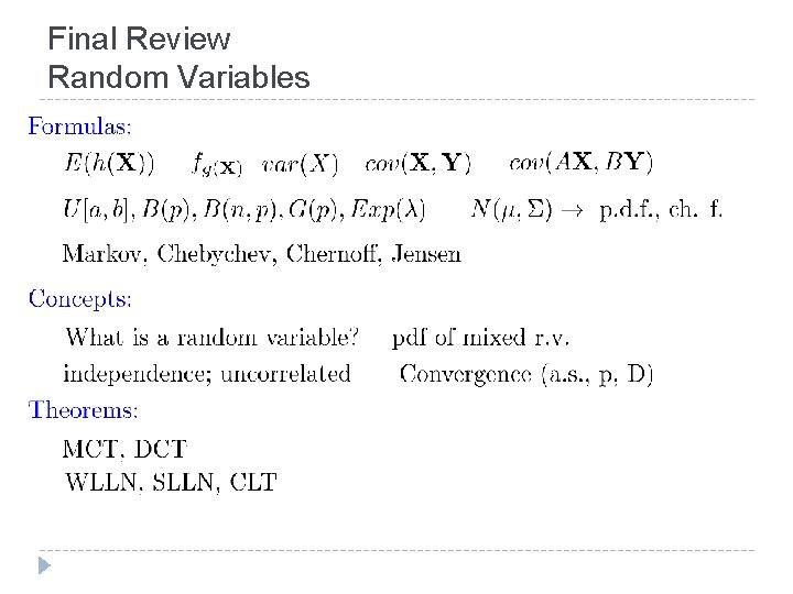 Final Review Random Variables 