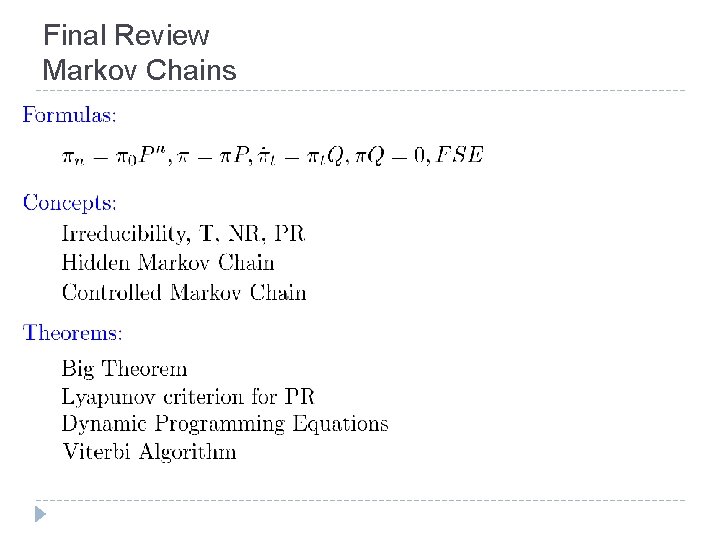 Final Review Markov Chains 