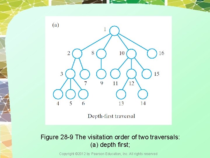 Figure 28 -9 The visitation order of two traversals: (a) depth first; Copyright © Figure 28 -9 The visitation order of two traversals: (a) depth first; Copyright ©