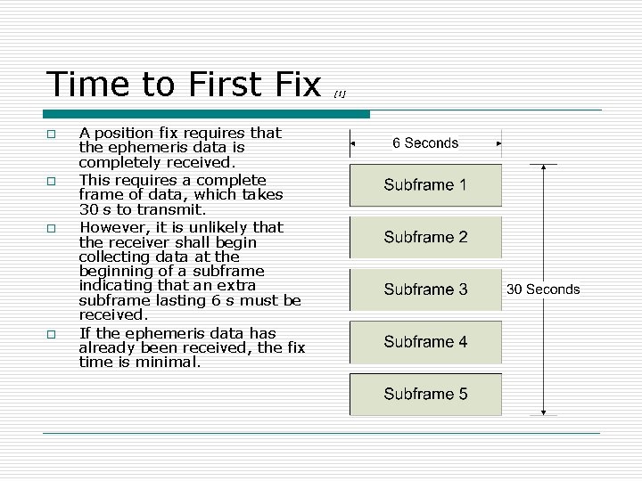 Time to First Fix o o A position fix requires that the ephemeris data