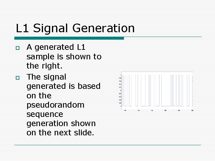 L 1 Signal Generation o o A generated L 1 sample is shown to