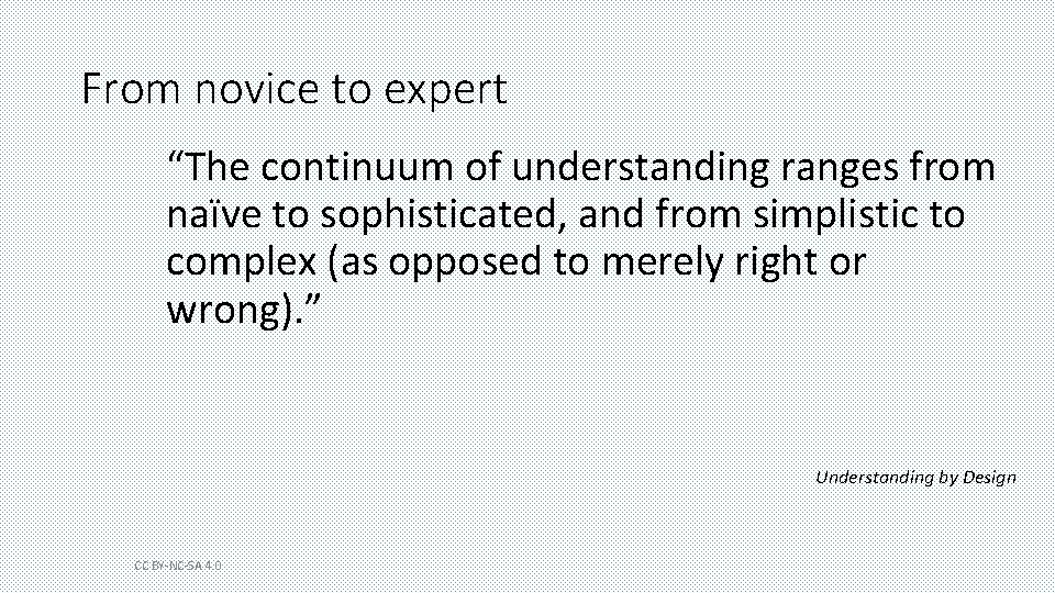 From novice to expert “The continuum of understanding ranges from naïve to sophisticated, and