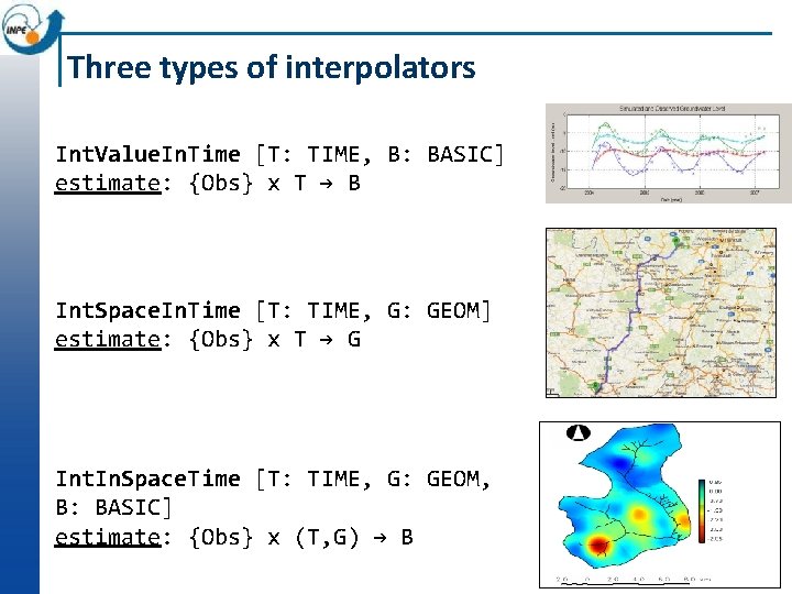 Three types of interpolators Int. Value. In. Time [T: TIME, B: BASIC] estimate: {Obs}