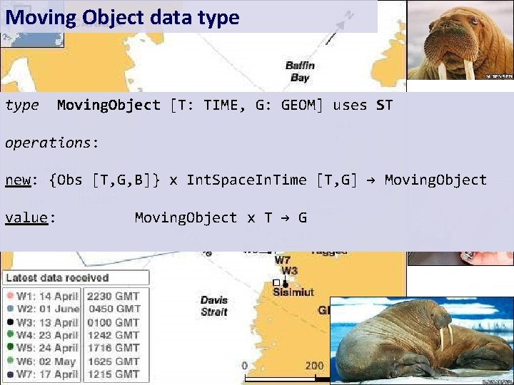Moving Object data type Moving. Object [T: TIME, G: GEOM] uses ST operations: new: