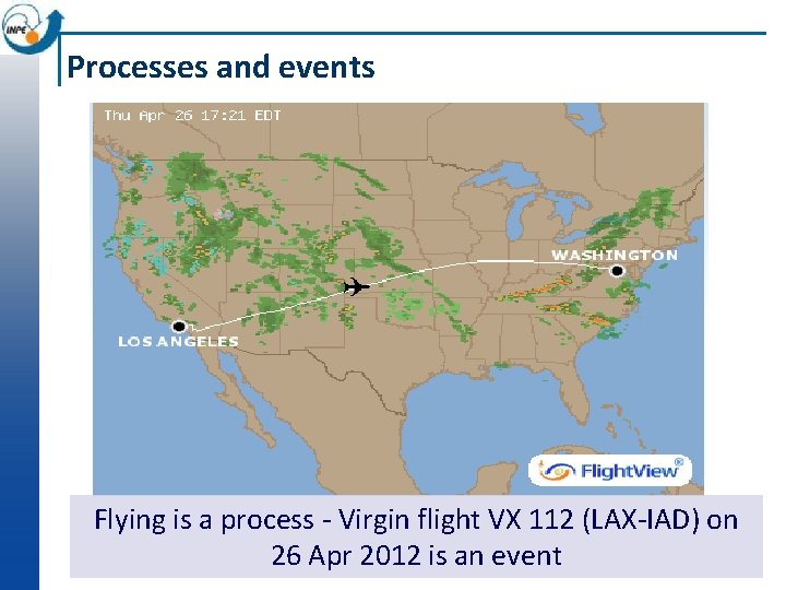 Processes and events Flying is a process - Virgin flight VX 112 (LAX-IAD) on