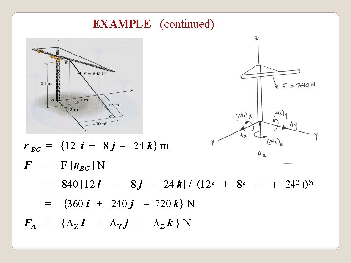 EXAMPLE (continued) r BC = {12 i + 8 j 24 k} m F