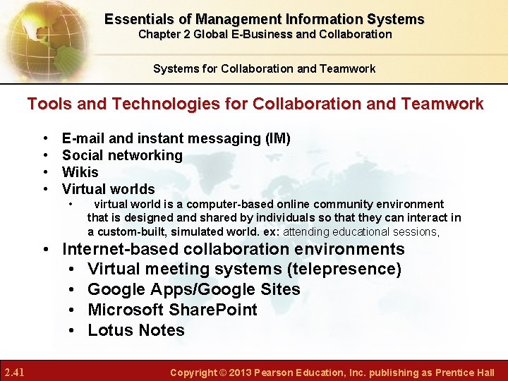 Essentials of Management Information Systems Chapter 2 Global E-Business and Collaboration Systems for Collaboration