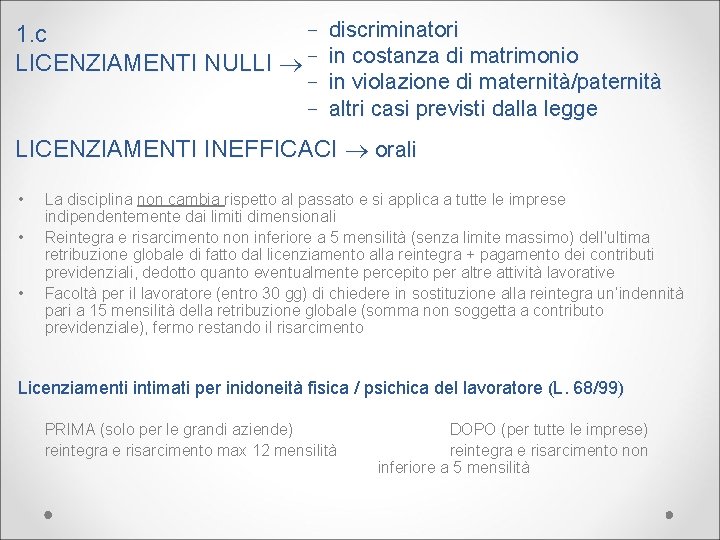 − discriminatori 1. c LICENZIAMENTI NULLI − in costanza di matrimonio − in violazione