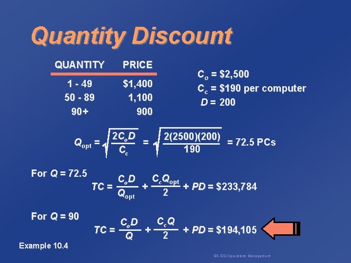 Quantity Discount QUANTITY PRICE 1 - 49 50 - 89 90+ $1, 400 1,