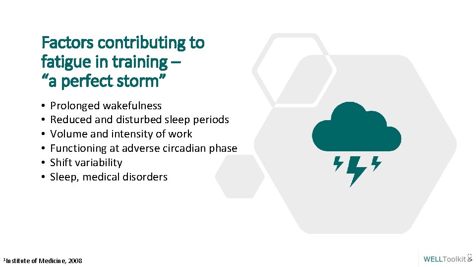 Factors contributing to fatigue in training – “a perfect storm” • • • 1