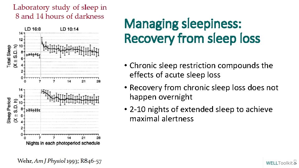 Managing sleepiness: Recovery from sleep loss • Chronic sleep restriction compounds the effects of
