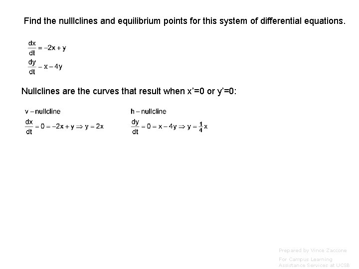 Find the nulllclines and equilibrium points for this system of differential equations. Nullclines are