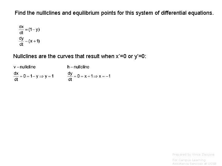 Find the nulllclines and equilibrium points for this system of differential equations. Nullclines are