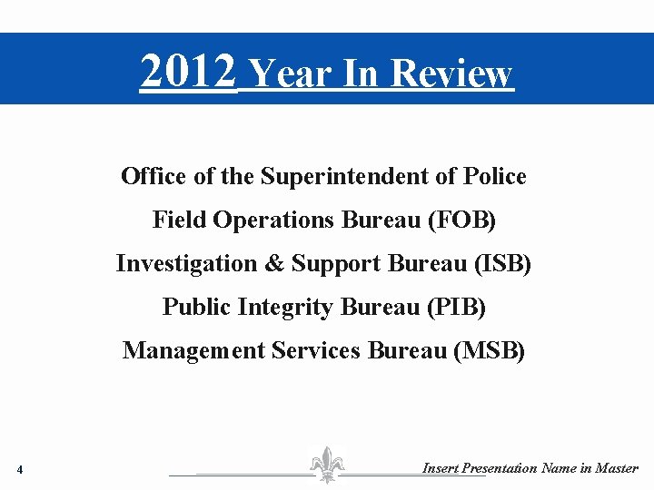 2012 Year In Review Office of the Superintendent of Police Field Operations Bureau (FOB)