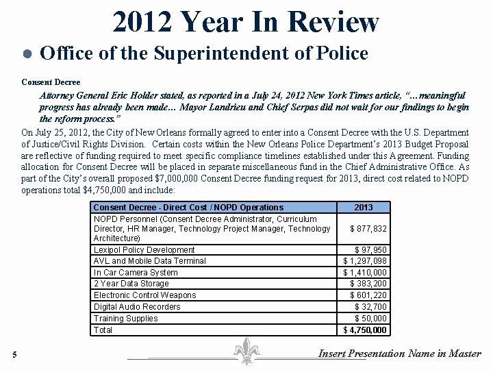 2012 Year In Review ● Office of the Superintendent of Police Consent Decree Attorney