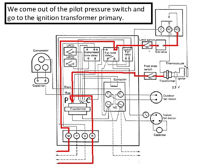 We come out of the pilot pressure switch and go to the ignition transformer