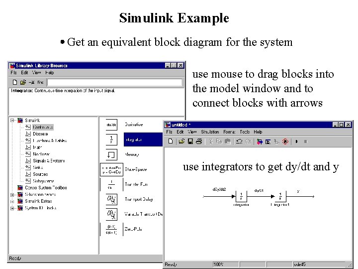 Simulink Example Get an equivalent block diagram for the system use mouse to drag