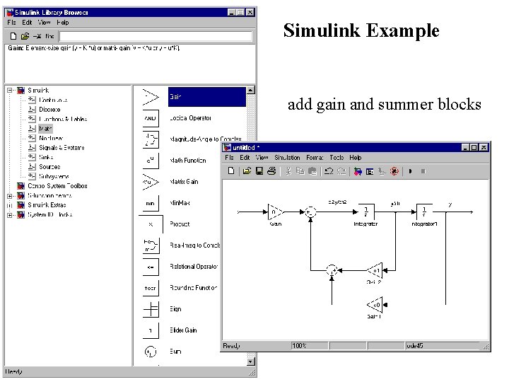 Simulink Example add gain and summer blocks 