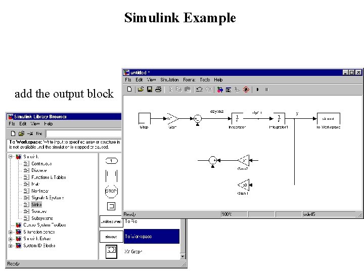 Simulink Example add the output block 