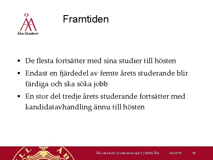 Framtiden § De flesta fortsätter med sina studier till hösten § Endast en fjärdedel