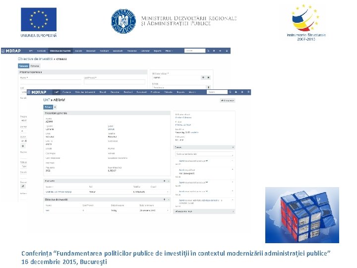 Conferința “Fundamentarea politicilor publice de investiţii în contextul modernizării administraţiei publice” 16 decembrie 2015,