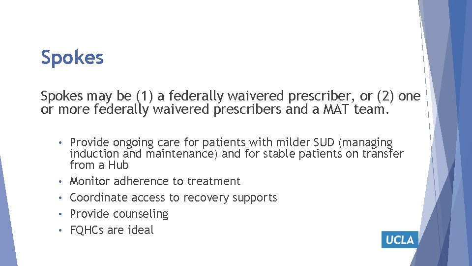 Spokes may be (1) a federally waivered prescriber, or (2) one or more federally