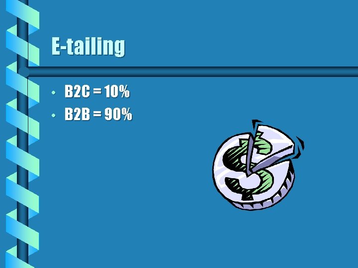 E-tailing • • B 2 C = 10% B 2 B = 90% 