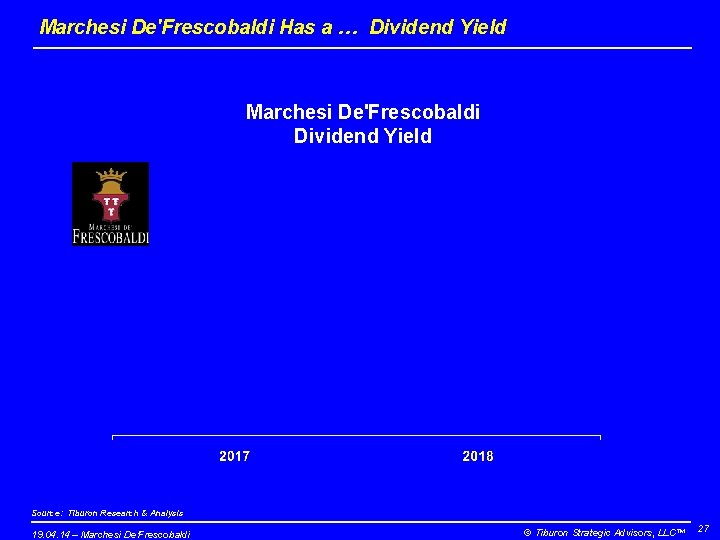 Marchesi De'Frescobaldi Has a … Dividend Yield Marchesi De'Frescobaldi Dividend Yield Source: Tiburon Research