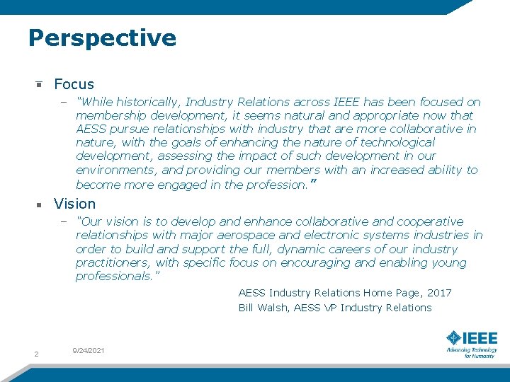 Perspective Focus – “While historically, Industry Relations across IEEE has been focused on membership