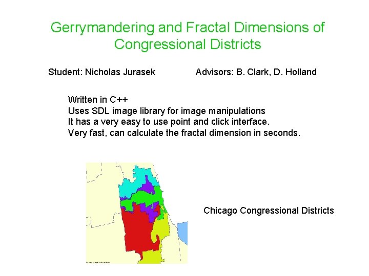 Gerrymandering and Fractal Dimensions of Congressional Districts Student: Nicholas Jurasek Advisors: B. Clark, D.