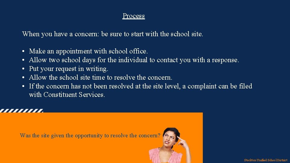 Process When you have a concern: be sure to start with the school site.