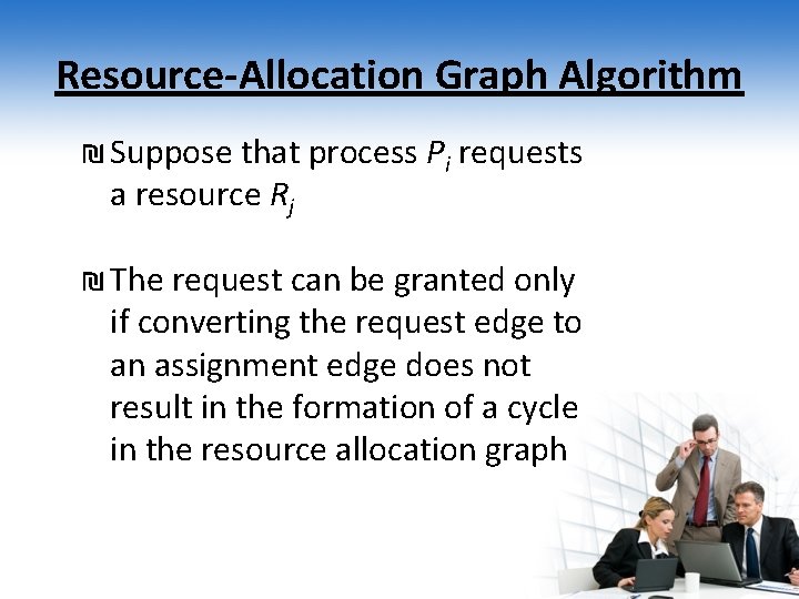 Resource-Allocation Graph Algorithm ₪ Suppose that process Pi requests a resource Rj ₪ The