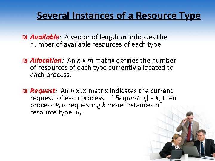 Several Instances of a Resource Type ₪ Available: A vector of length m indicates