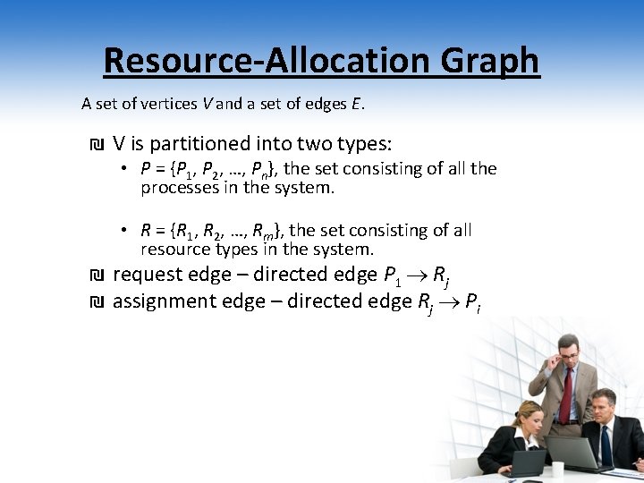 Resource-Allocation Graph A set of vertices V and a set of edges E. ₪