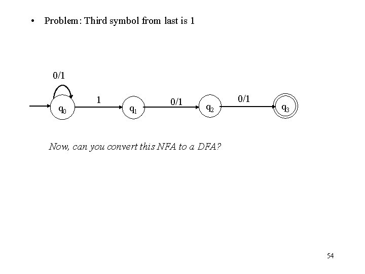  • Problem: Third symbol from last is 1 0/1 q 0 1 q