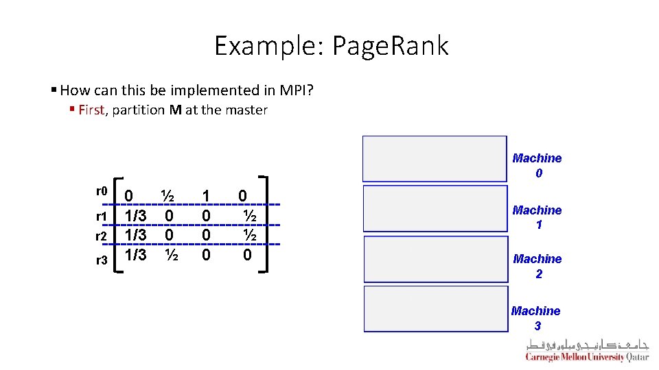 Example: Page. Rank § How can this be implemented in MPI? § First, partition Example: Page. Rank § How can this be implemented in MPI? § First, partition
