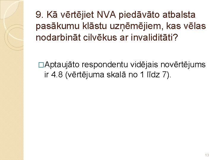 9. Kā vērtējiet NVA piedāvāto atbalsta pasākumu klāstu uzņēmējiem, kas vēlas nodarbināt cilvēkus ar