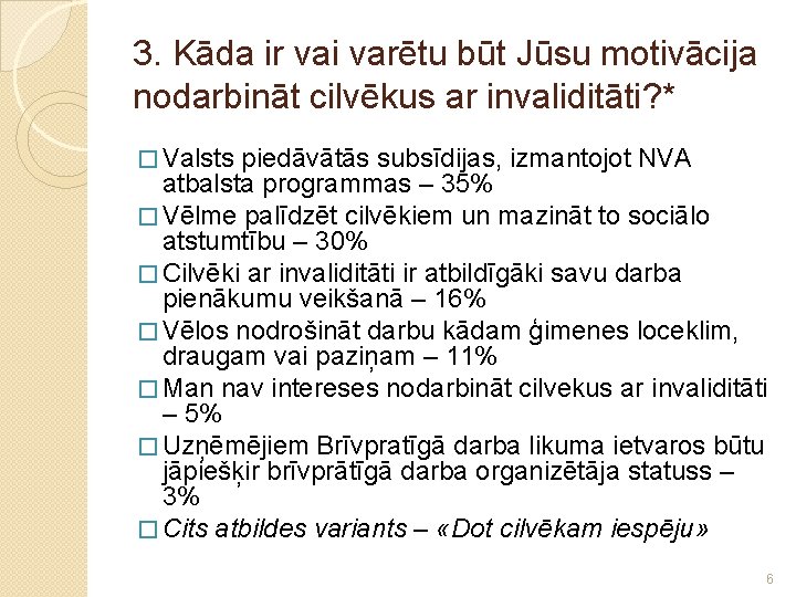 3. Kāda ir vai varētu būt Jūsu motivācija nodarbināt cilvēkus ar invaliditāti? * �