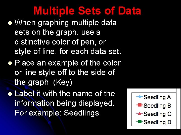 Multiple Sets of Data When graphing multiple data sets on the graph, use a