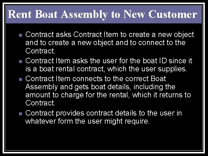 Rent Boat Assembly to New Customer n n Contract asks Contract Item to create