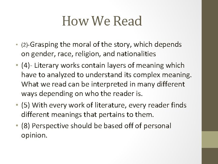 How We Read • (2)-Grasping the moral of the story, which depends on gender,