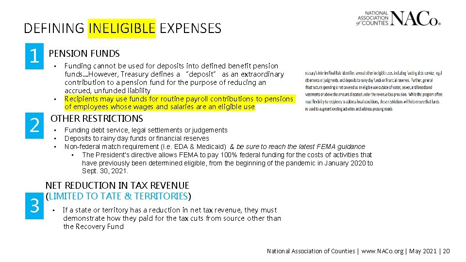 DEFINING INELIGIBLE EXPENSES 1 PENSION FUNDS • • 2 3 Funding cannot be used