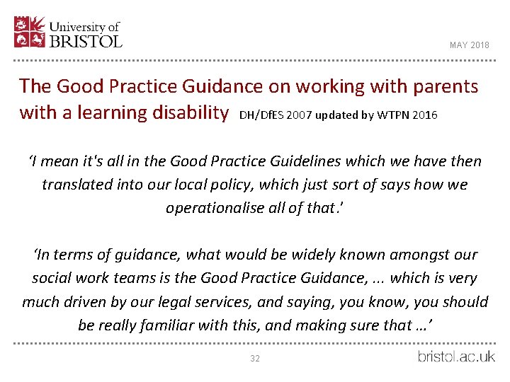 MAY 2018 The Good Practice Guidance on working with parents with a learning disability